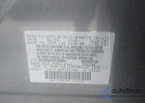 2023 Nissan Kicks S Xtronic Cvt z USA, uszkodzony, nr VIN 3N1CP5BV2PL553084